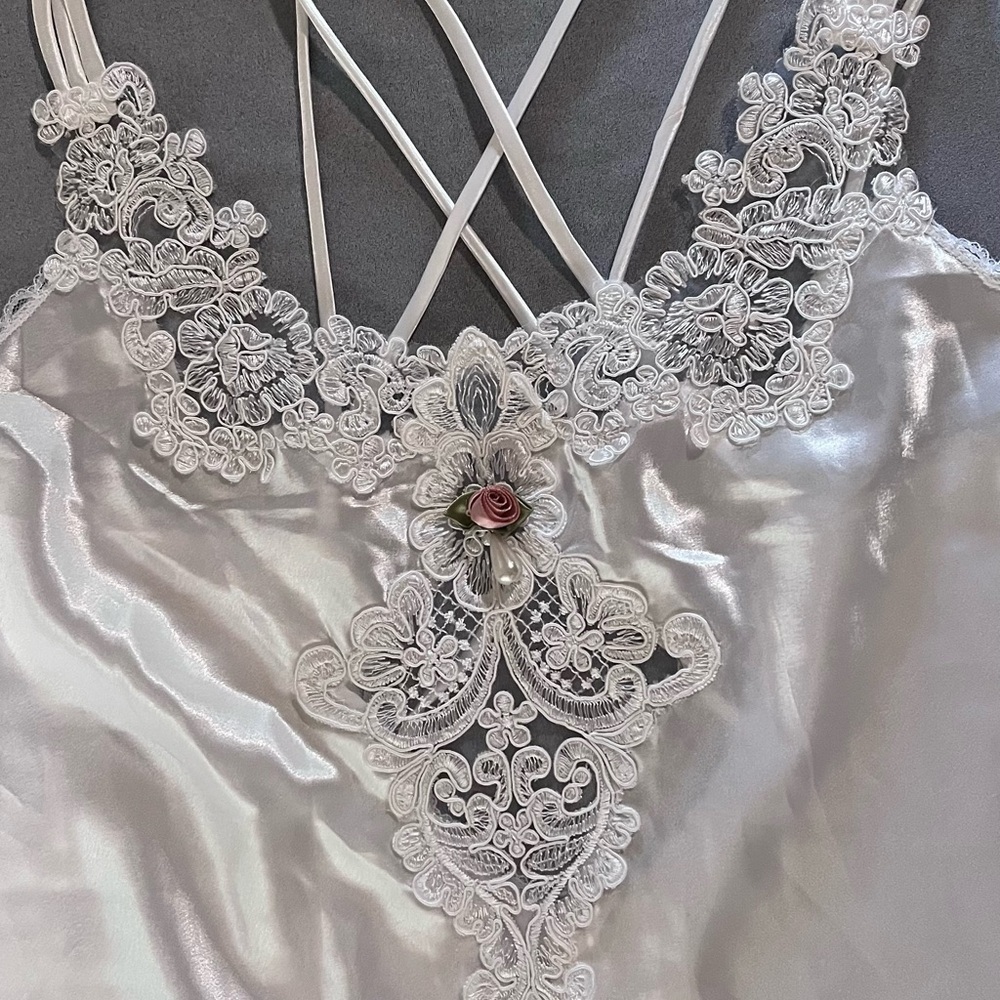 Vintage California Dynasty Satin Camisole Nightgown Lingerie Sz L White - Picture 5 of 12